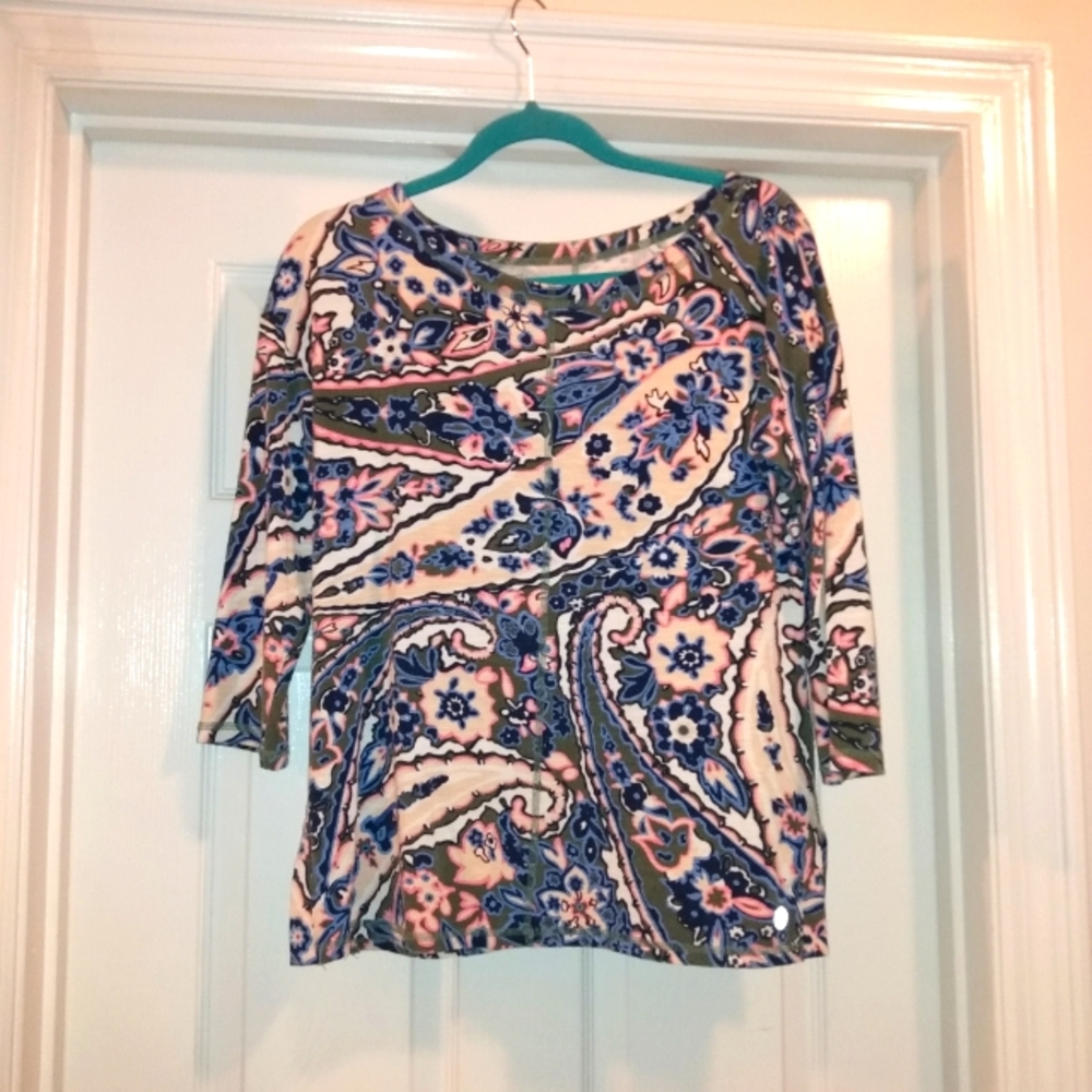 Talbots Pink Blue Paisley Print blouse Size Small petite